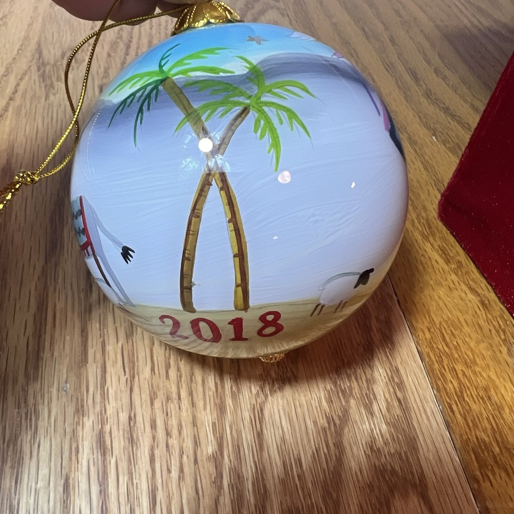 Pier 1 Glass Ornament Tropical Nativity Camel Palm Trees 2018 Red Velvet Box - Picture 4 of 10